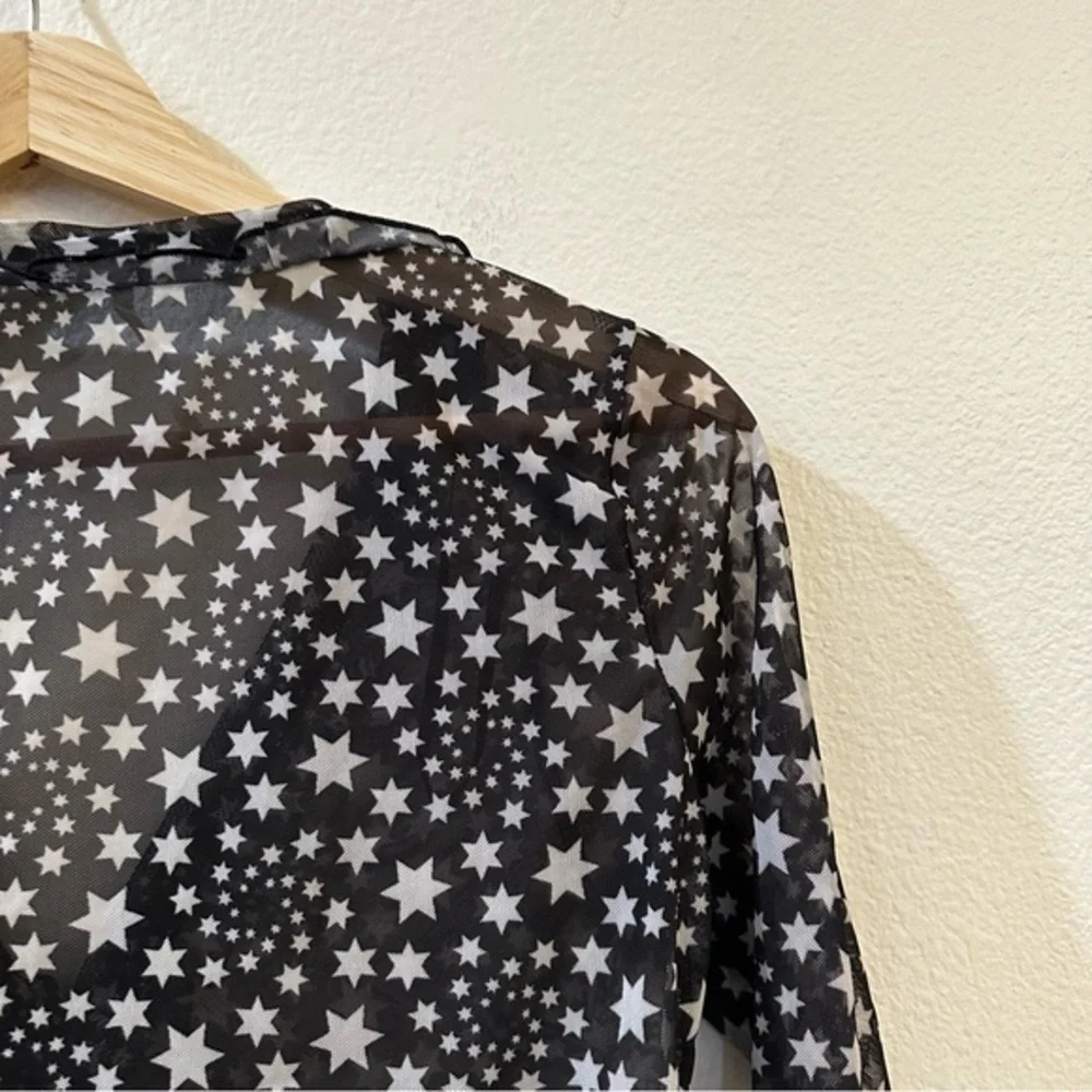 Free People Marne Star Print Sheer Mesh‎ Tie Front Coquette Blouse Top Size S